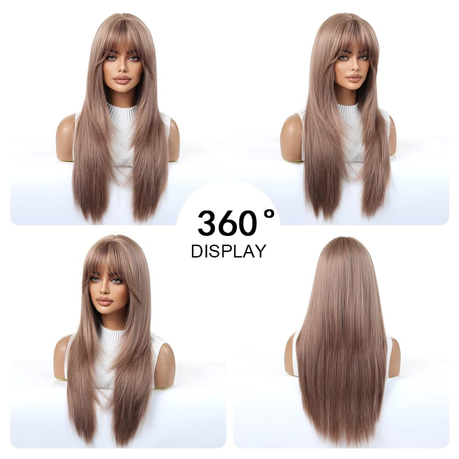 Blonde Wigs For Women With Bangs Long Natural Straight Synthetic Hair Heat Resistant Wigs For Daily Party Cosplay Wear photo 3