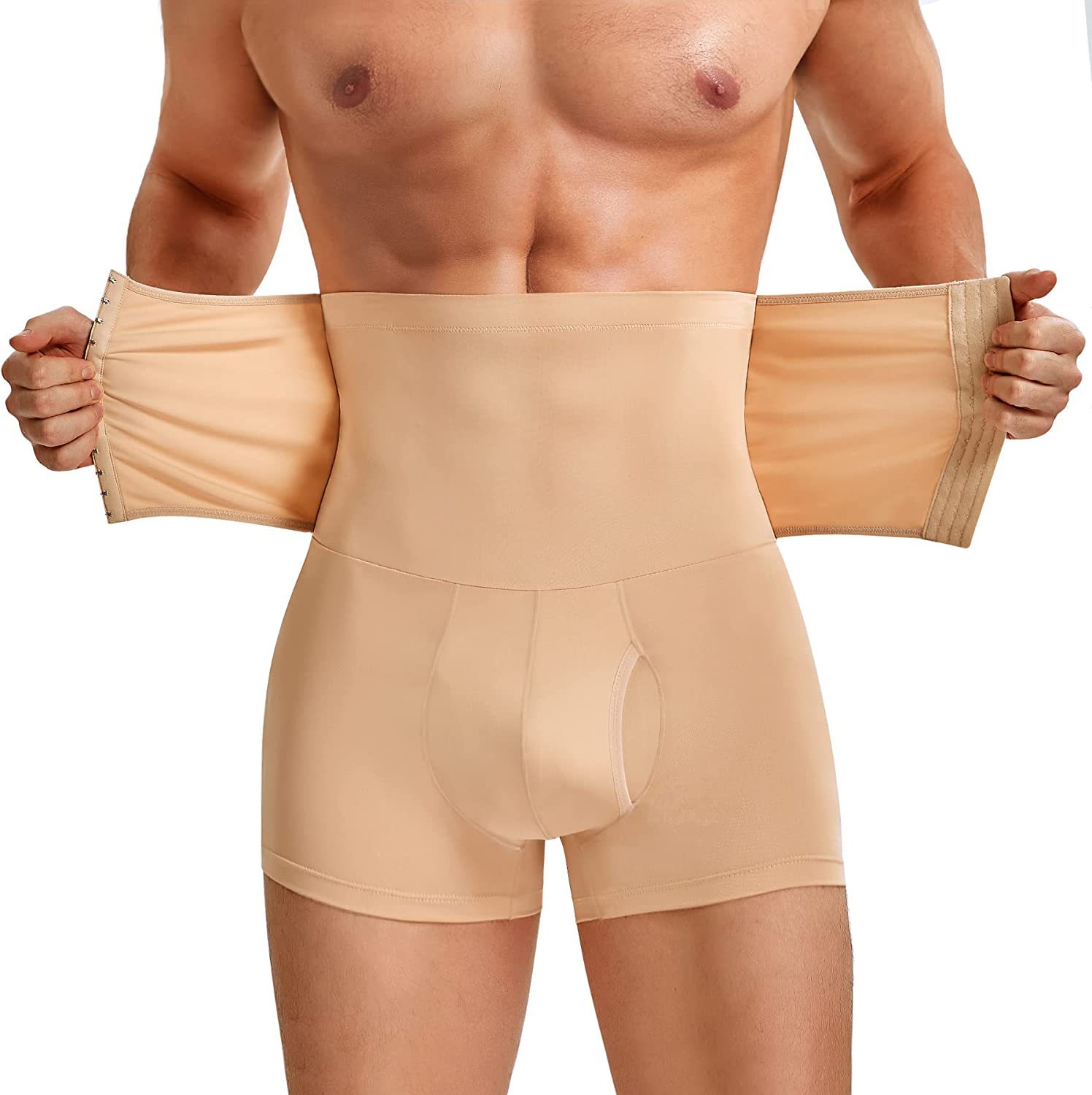 Men High Waist Shapewear Boxer Briefs With Adjustable Hooks Compression Tummy Control Butt Lifter Breathable Workout Training Body Shaper Shorts photo 2