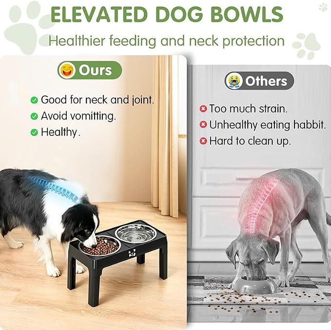 Elevated Dog Bowl 2 Stainless Steel Bowls, 5 Height Adjustable Stands Pet Medium And Large Dog Bowl Improves Digestion And Neck Support, Easy To Clean photo 4