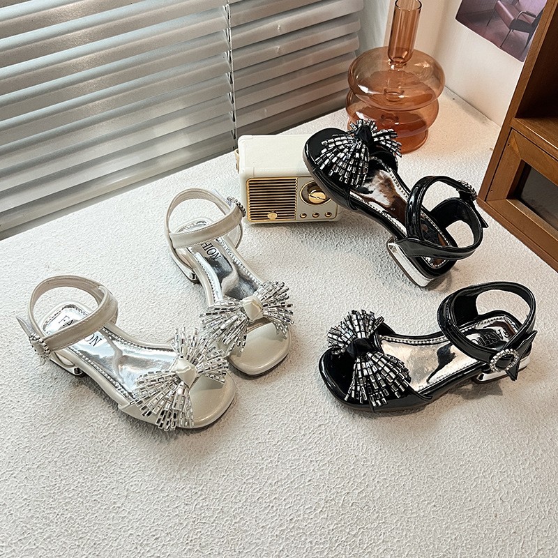 2026 Spring New Girls High Heel Sandals, One Strap Buckle Thick Block Heel Elegant Dress Sandals For Little Girls photo 5