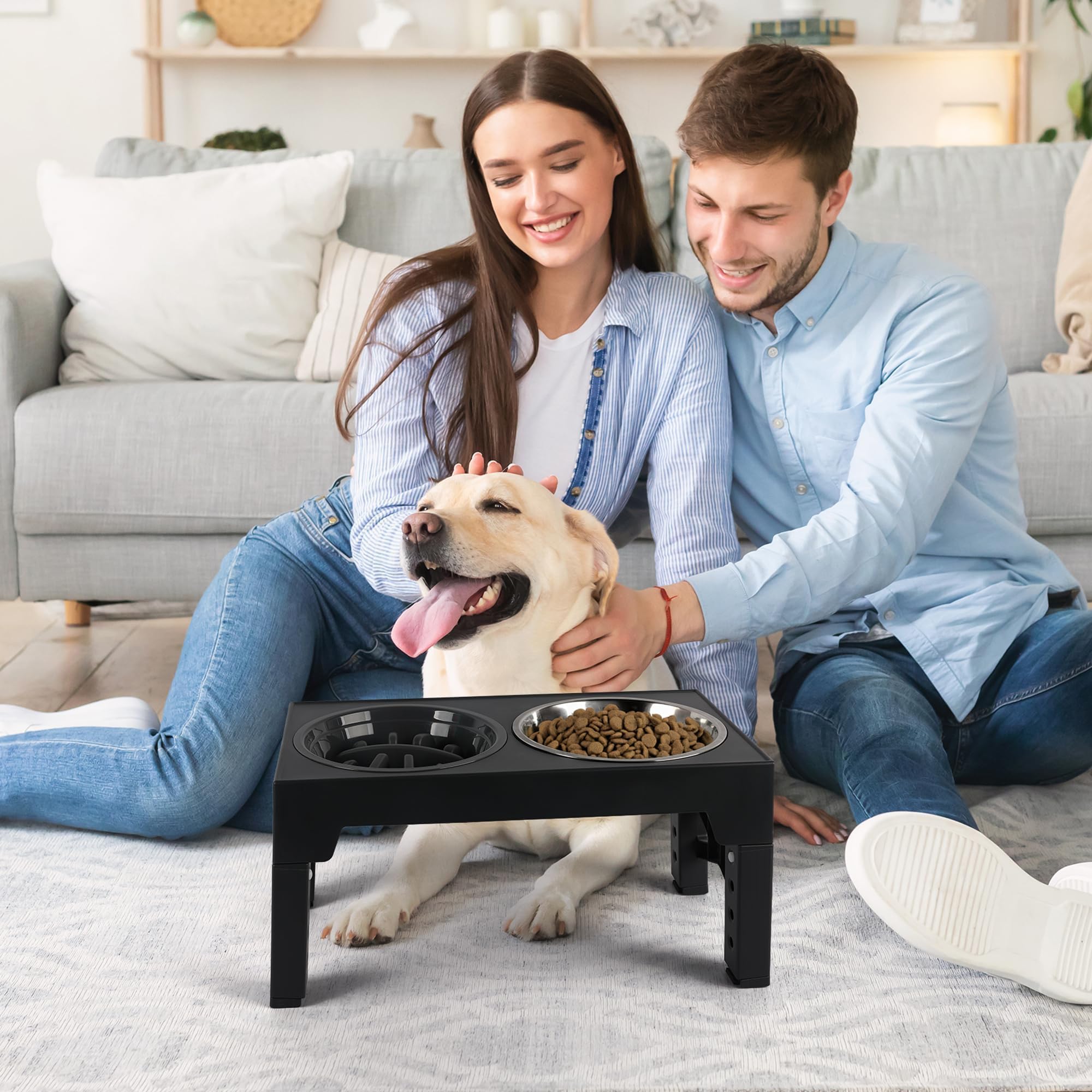 Elevated Dog Bowls, Raised Dog Bowl With Slow Feeder Bowl & Stainless Steel Bowls, 5 Heights Adjustable Dog Feeding Bowl Stand For Small Medium Large Dogs, Food Dishes With Non-Slip Feet photo 7