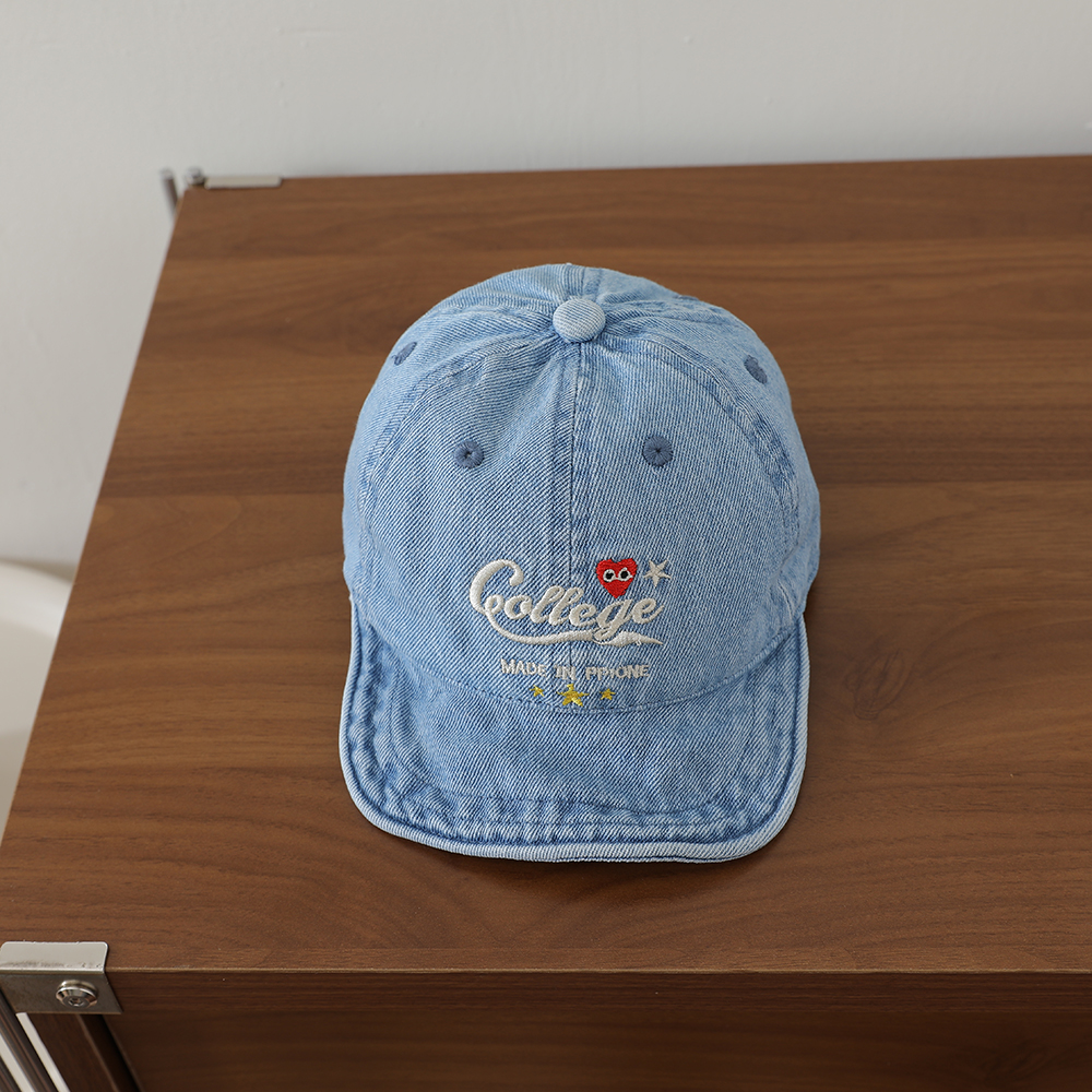 Baby Water-washed Denim Duckbill Hat With Heart-shaped Stars Embroidered On The Soft Brim - An Outdoor Casual Hat For Relaxation. photo 6