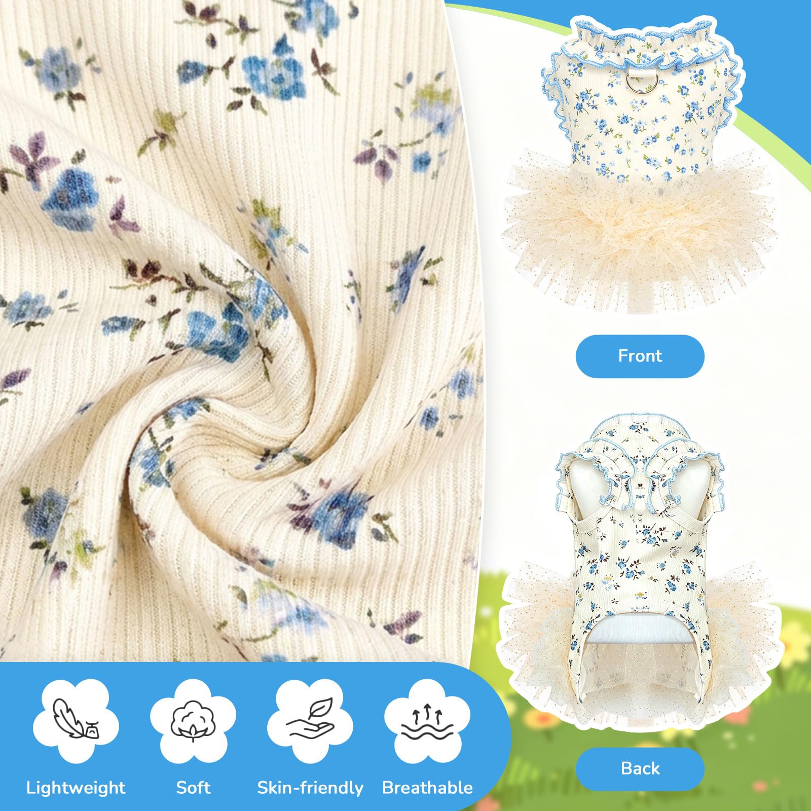 Dog Dresses For Small Dogs Girl,Floral Dog Tutu Dress,Pet Clothes For Puppy Small Cats Cute Dog Princess Skirt For Female Pet Birthday Party Outfit photo 4