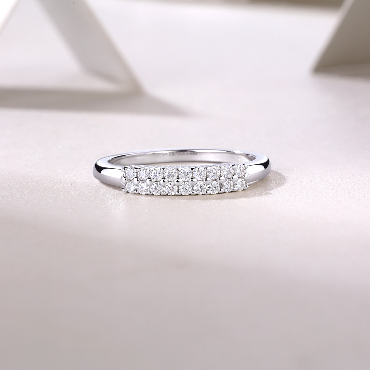 S925 Silver 2.1g Platinum Plated Moissanite Ring, 3.0mm 18pcs D VVS1 Double Row Band, GRA Certified US 5-9 photo 3