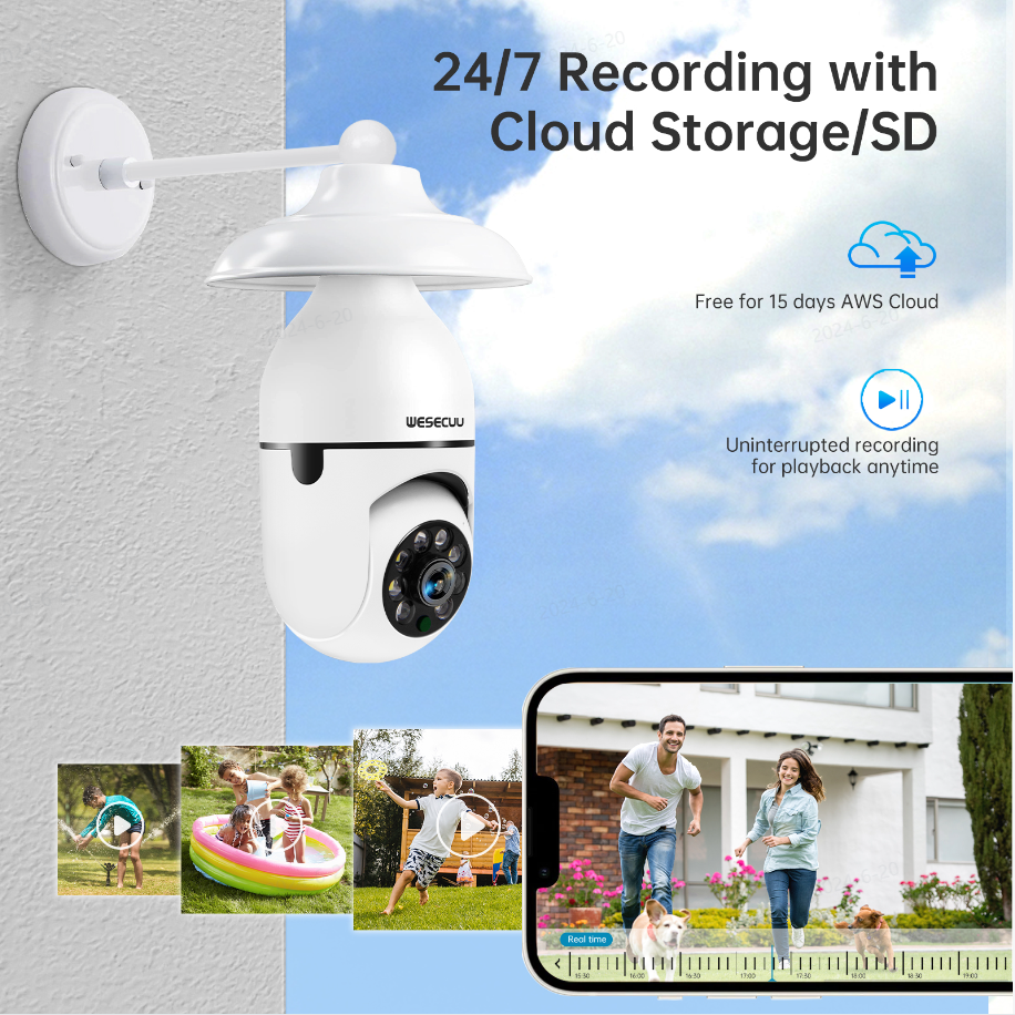 1080P Smart Home Security PTZ Camera Wireless Lights 360 Degree Surveillance Remote View CCTV Security WIFI Light Bulb Camera photo 4