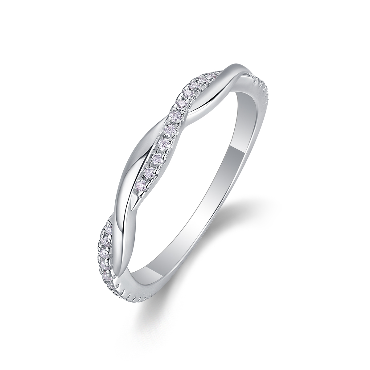 S925 Silver 1.9g Platinum Plated Moissanite Ring, Twisted Pave Band, D VVS1 GRA US 5-9 photo 1