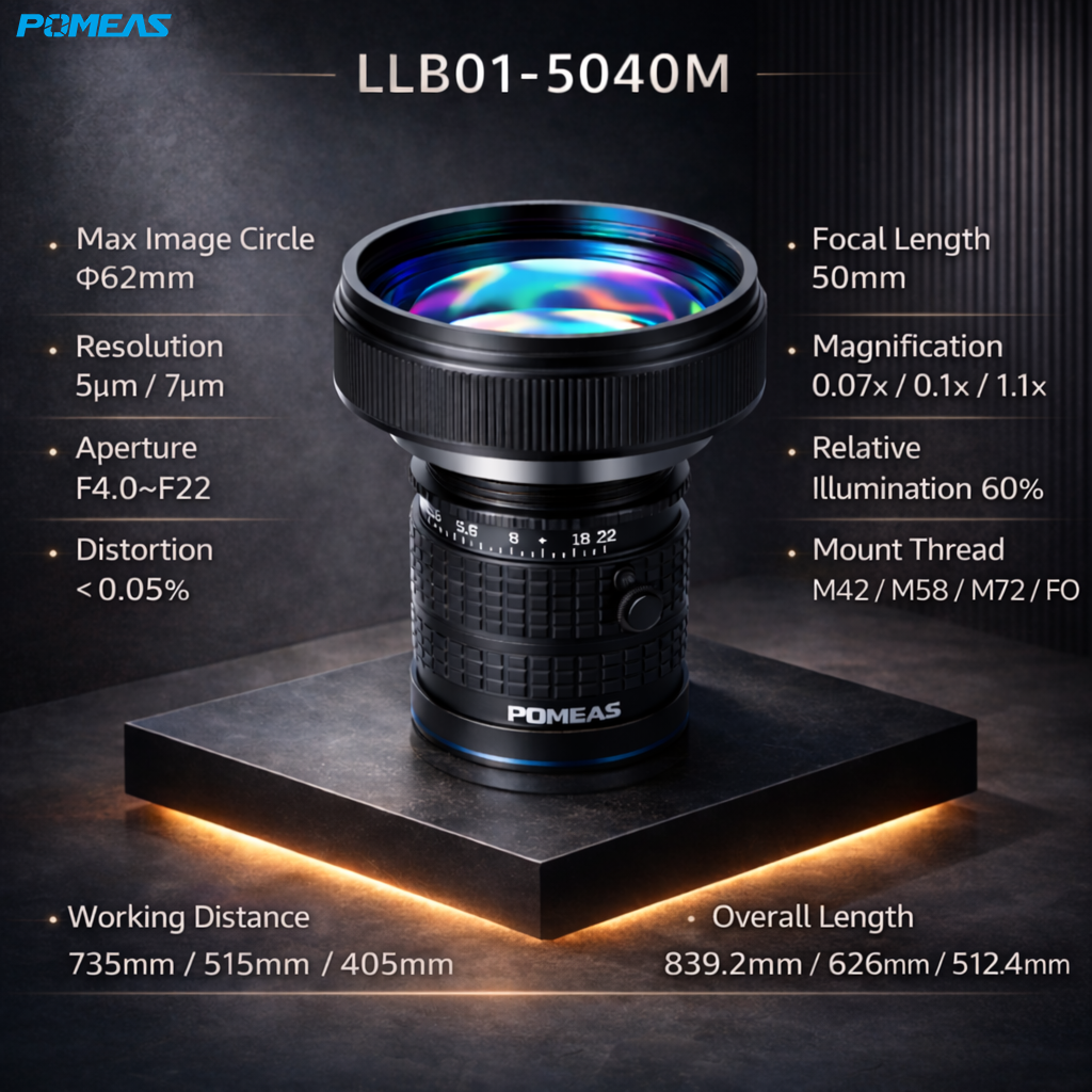 LLB01-5040M 0.1X 50mm F4.0 8K M72 Mount Line Scan Lens With 62mm Image Circle For Industrial Inspection photo 3