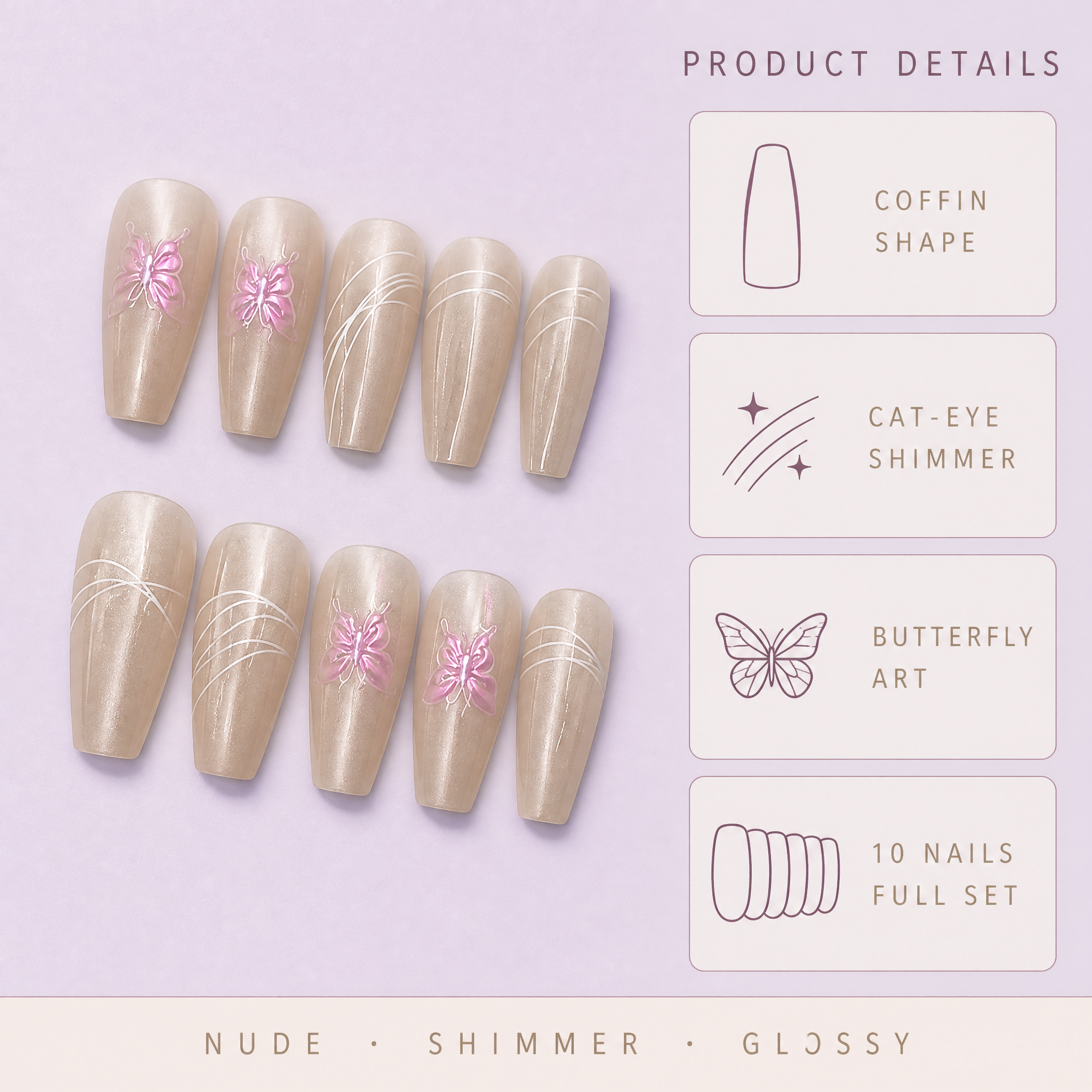 Nude Butterfly Cat-Eye Press-On Nails photo 4