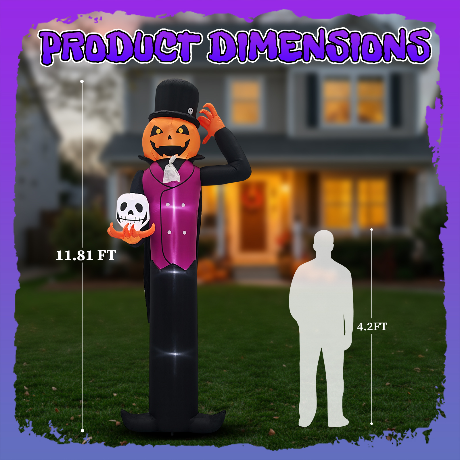 12ft Cape Pumpkin Man 5 White LED Lights Halloween Inflatable Decoration 12V photo 2