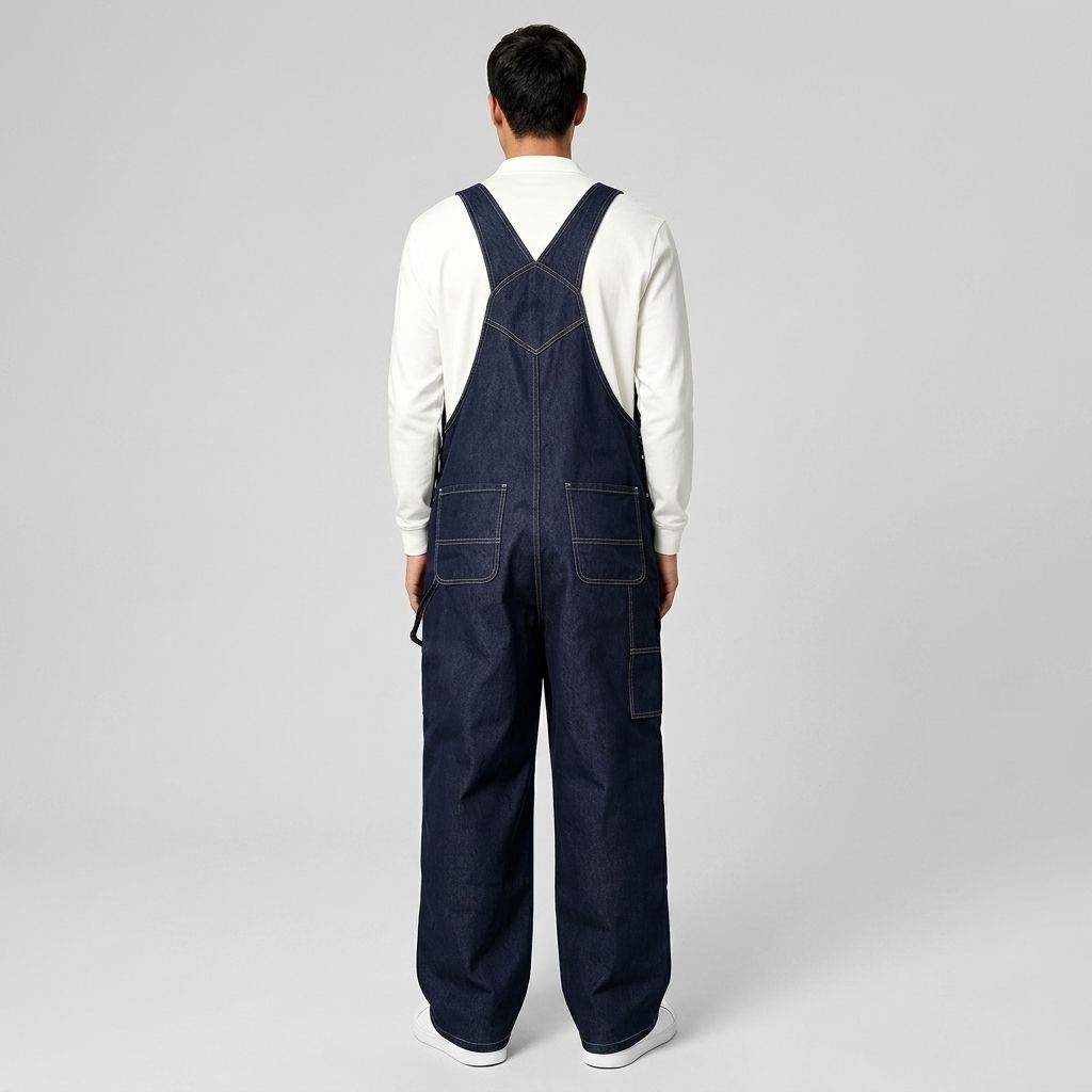 Dark Indigo Mens Denim Bib Overalls Loose Straight Leg Carpenter Workwear Dungarees US Ready Stock photo 6
