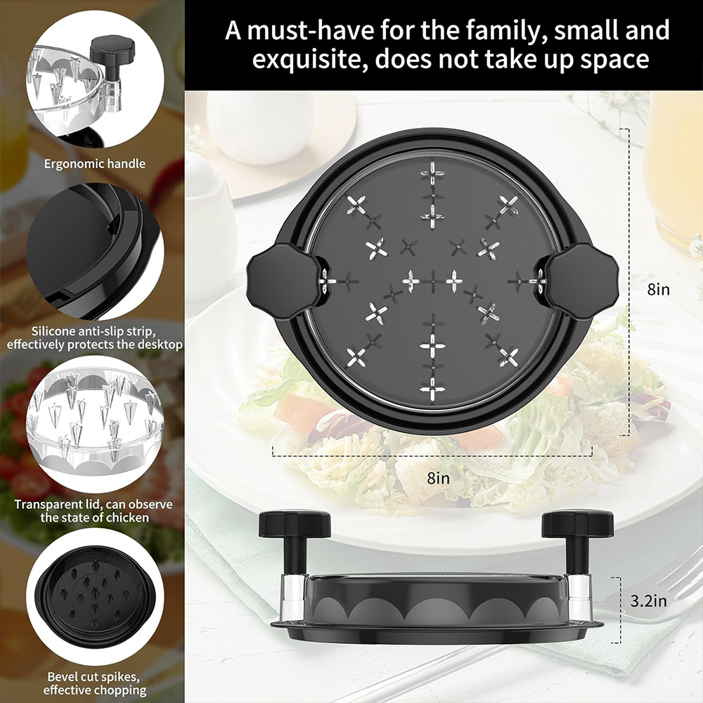 Chicken Shredder Machine, Manual Meat Shredder Tool With Round PP Bowl And Clear Non-Stick Lid, Hand-Powered Chicken Shredder For Pulled Chicken, Beef, Pork And Meat, Eco-Friendly Kitchen Food Shredde photo 3