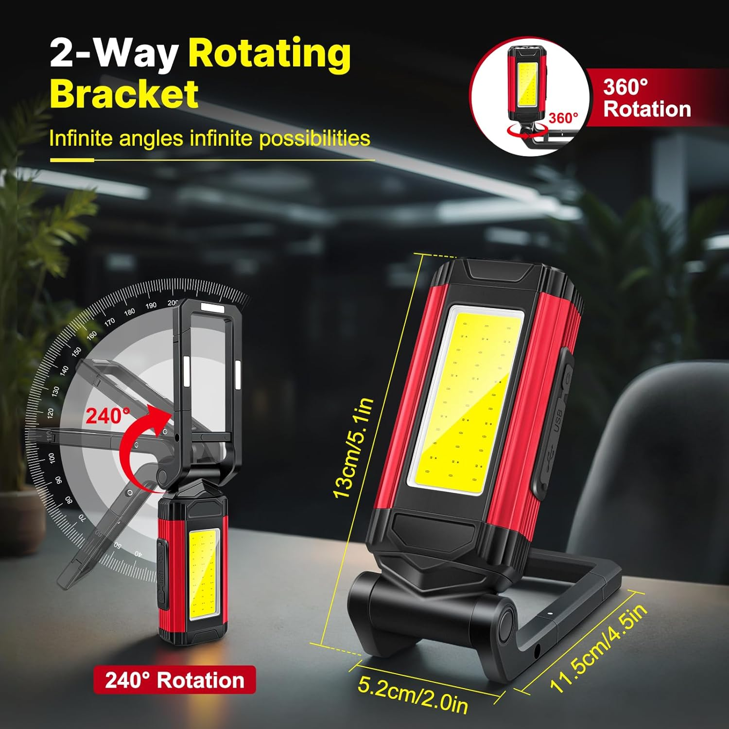 Magnetic Work Light Rechargeable Flashlight Portable Led Work Light 7 Flashlight Modes With Rotatable Stand Magnetic Base Type-C Charging For Car Reparing Camping Emergency Hunting Pack Of 2 photo 5