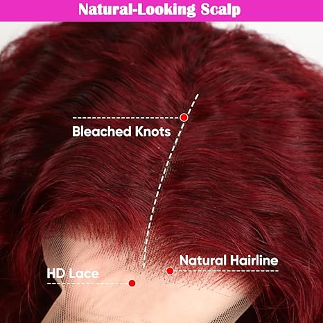 13x4 Lace Bob Water Wave Human Hair Headband 99J Density photo 2