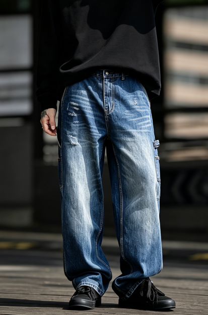 Classic Light Blue Jeans Men Relaxed Fit Denim Pants Plus Size Big & Tall Casual Trousers Ready Stock photo 3