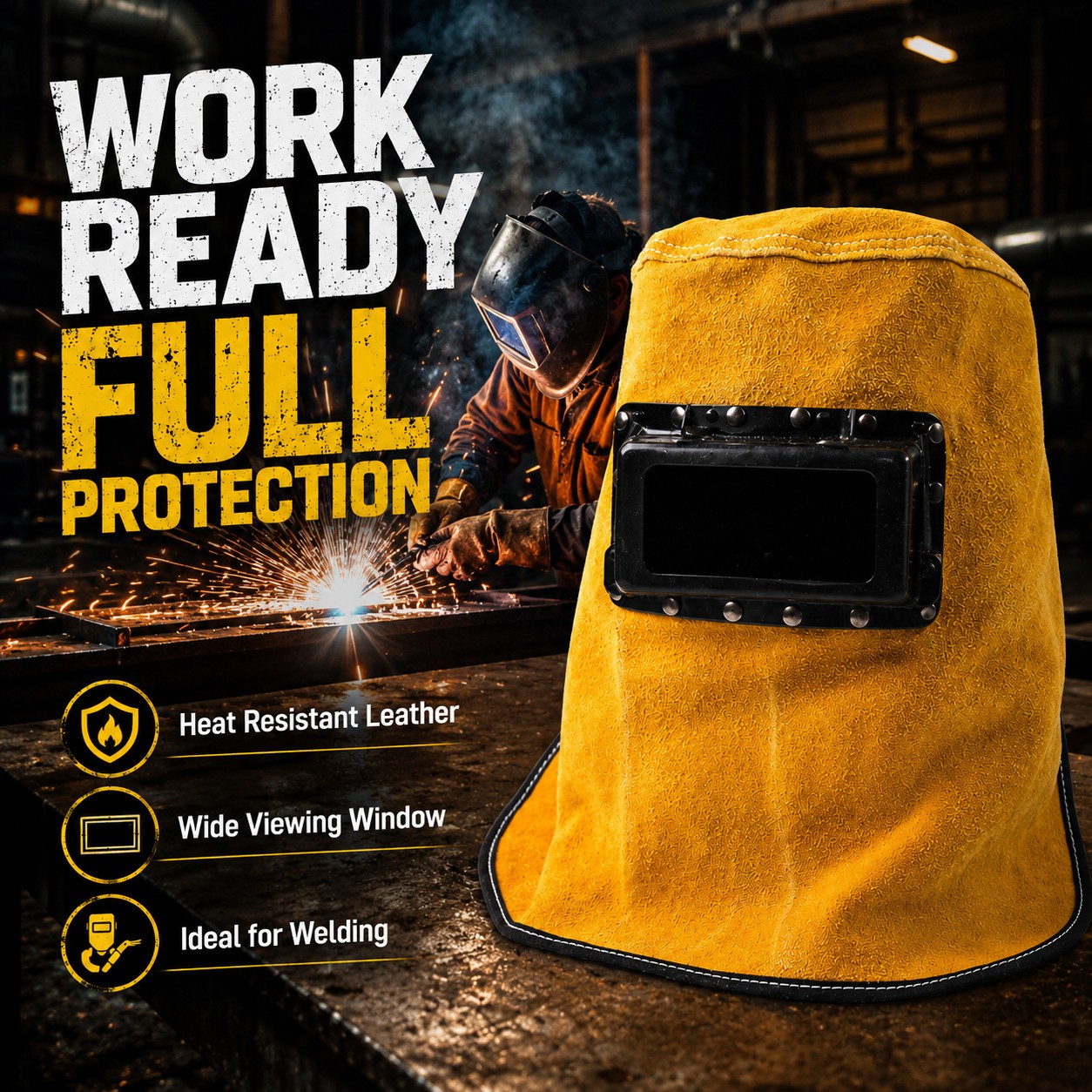 Welding Mask Helmet With Lens Leather Hood Sweat Absorbent Welder Work Hat Gear photo 1