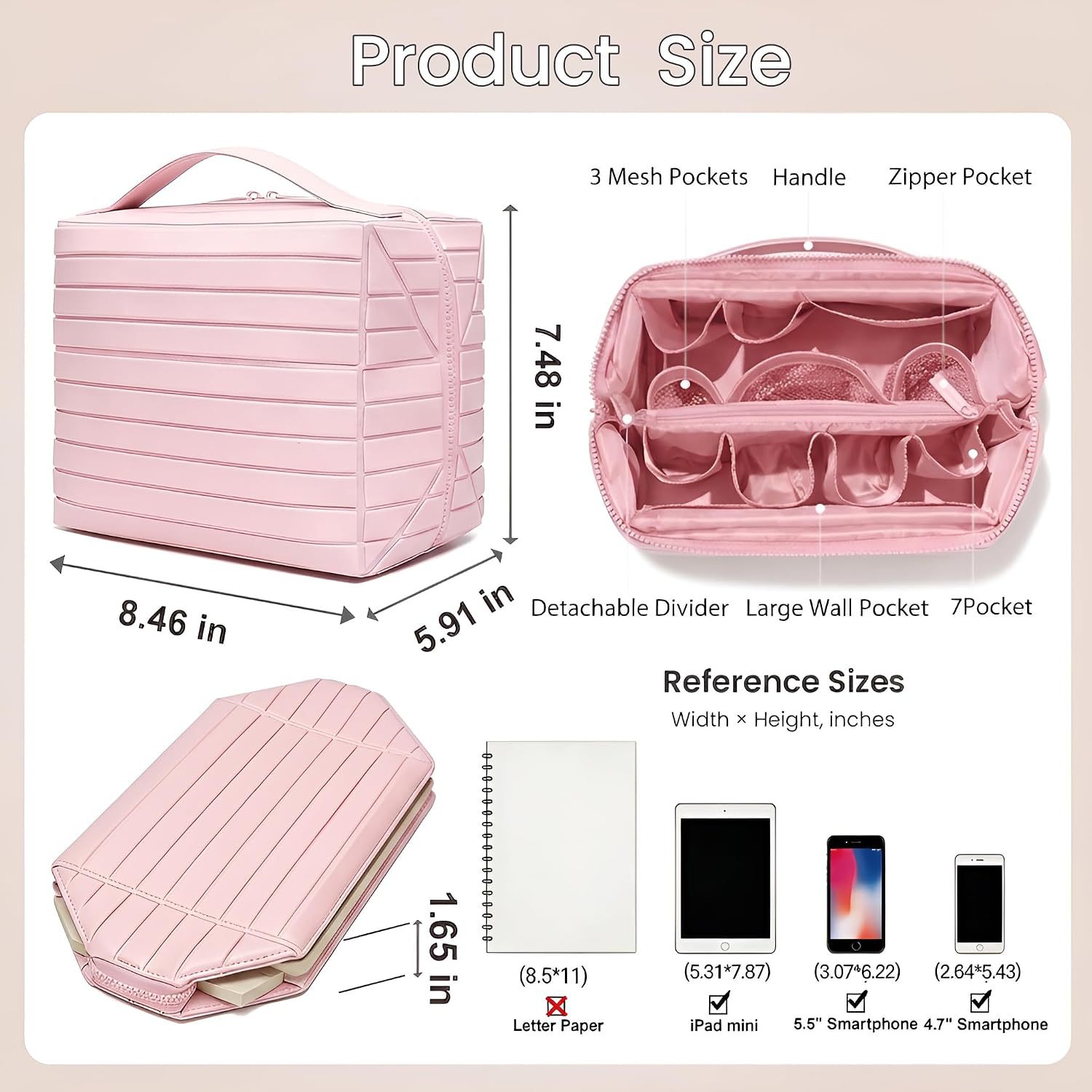 Foldable Standing Makeup Bag With Large Capacity And Multiple Compartments, Portable Toiletry Bag, Travel Skincare Products, Cosmetics Storage Bag photo 3