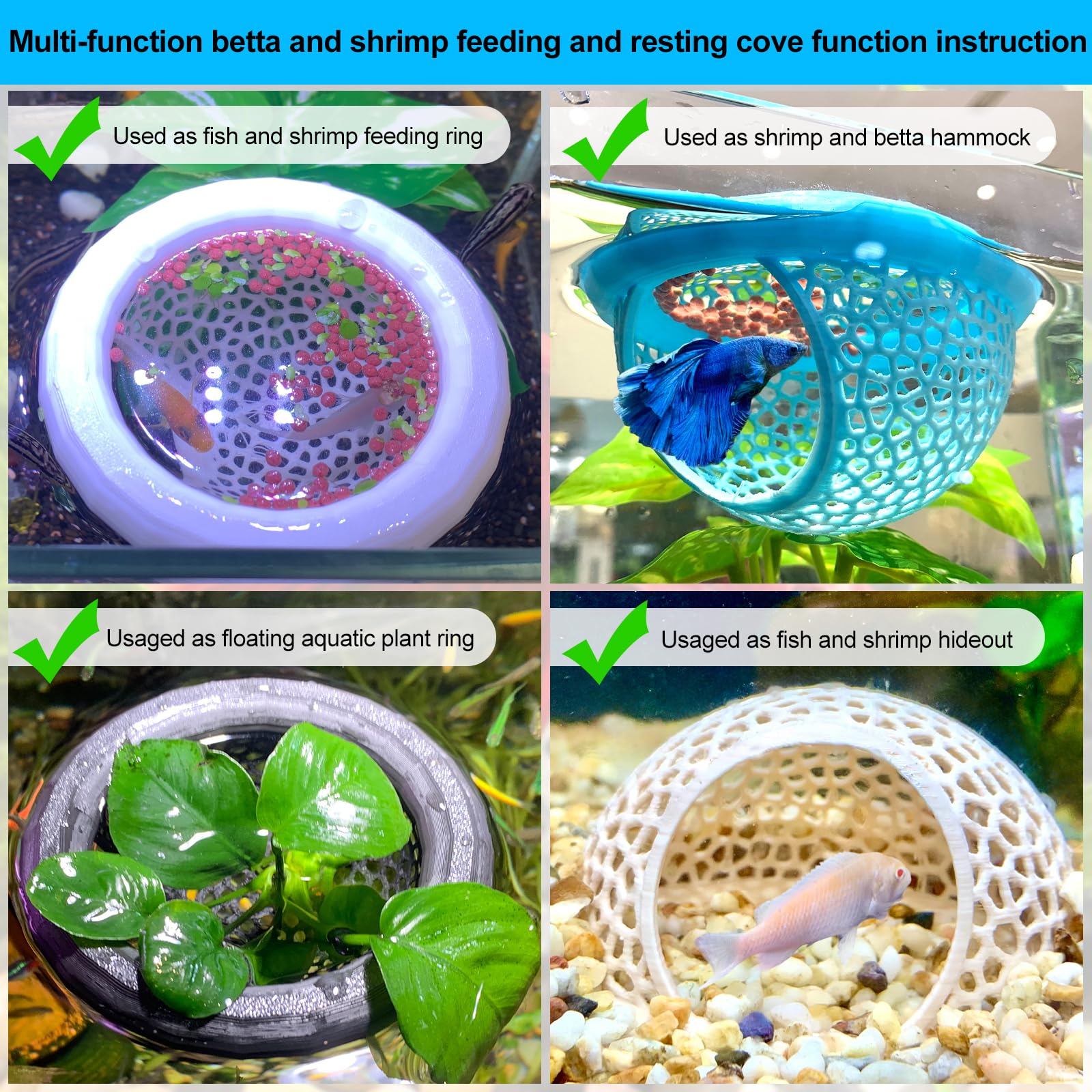 2pcs White Floating Betta Fish Hammock Bed,Beta Hide Cave And Resting Spot,Fish Tank Accessories Decor Toy,Betta Fish Feeding Ring For Aquarium,Shrimp Betta Log Bed-1pcs Big And 1pcs Small photo 6