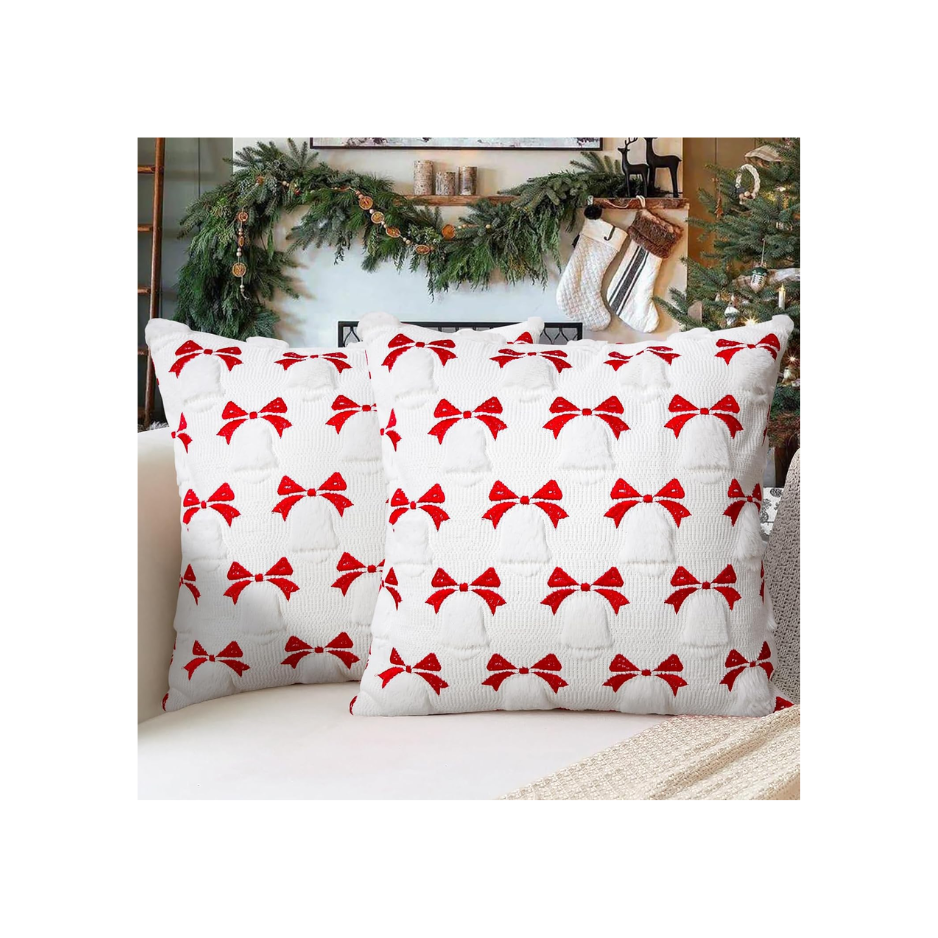 2Pcs Christmas Pillow Covers 18x18, 3D Jacquard Faux Fur Holiday Decor photo 6