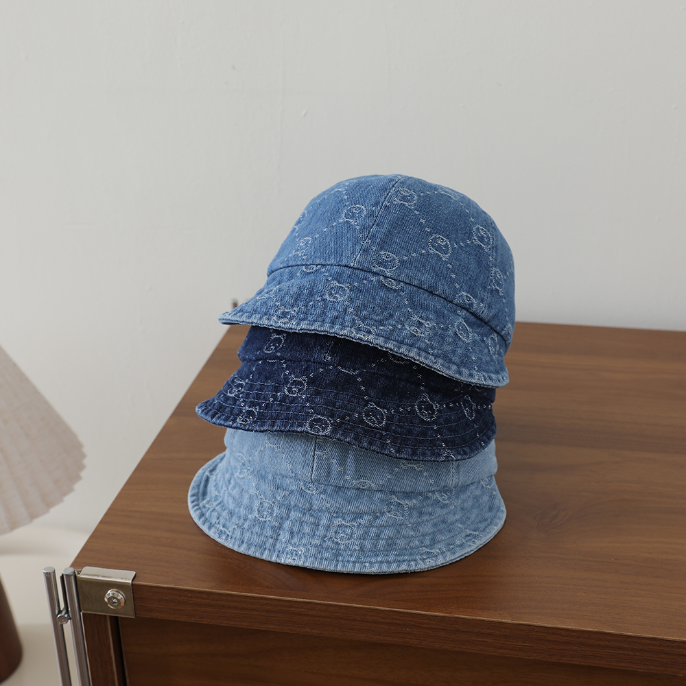 Retro Washed Denim Children's Baseball Cap With Full Pattern Of Little Bear Diamond Jacquard Soft Brim Fisherman Hat photo 7