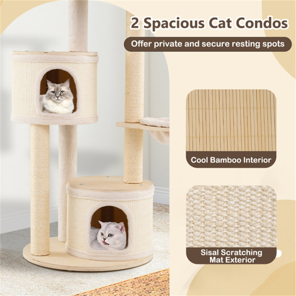 60 Inch Tall Wooden Cat Tree Multi-Level Cat Tower With Sisal Scratching Posts & Condos For Indoor Cats, Natural photo 7