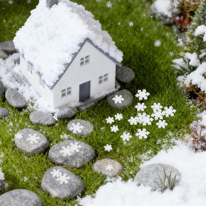 210-Piece Mini White Glitter Resin Snowflakes In 3 Sizes For DIY Christmas Tree And Winter Decor photo 3