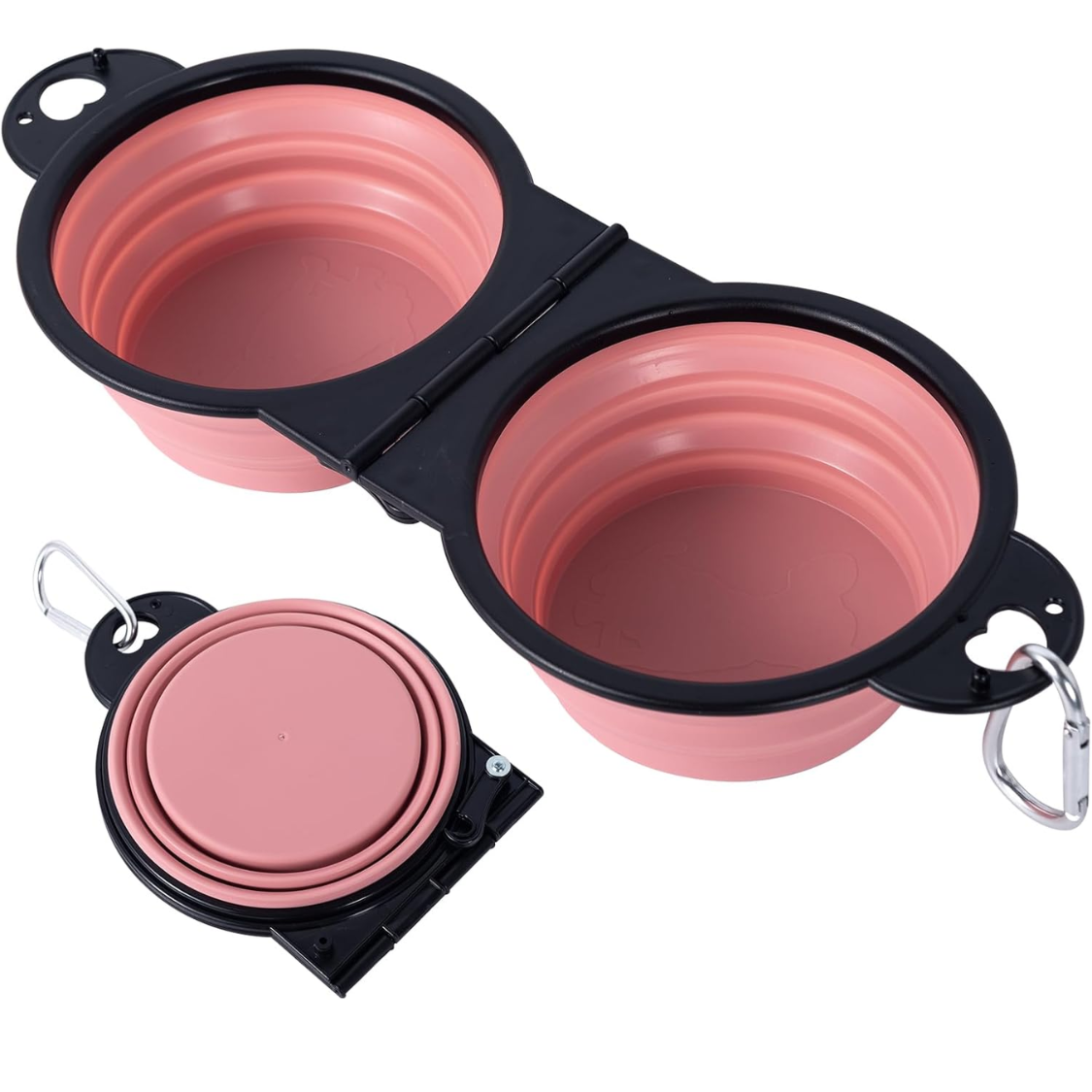 Collapsible Dog Dual Bowls Reinforced Rim 180 Degrees Flip Over Foldable Double Bowl With Lock Clips More Stable Dog Travel Bowls Pet Food Water Feeder photo 1