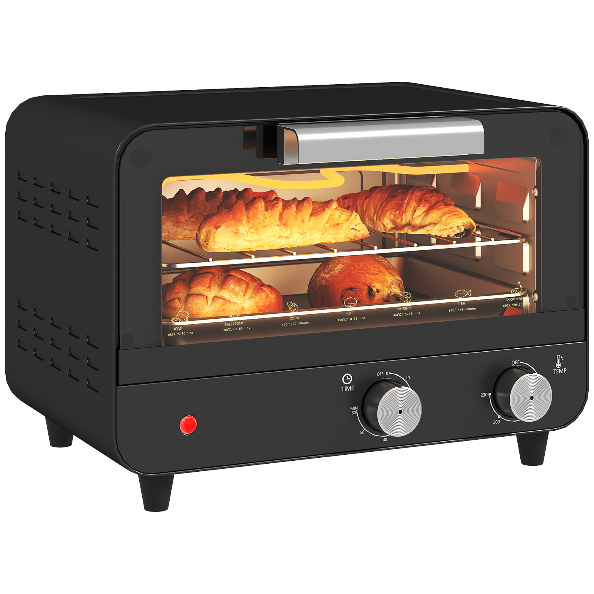Small Toaster Oven, 12L Multifunction Mini Countertop Oven With Glass Door, Adjustable Temperature And Timer, Black photo 3