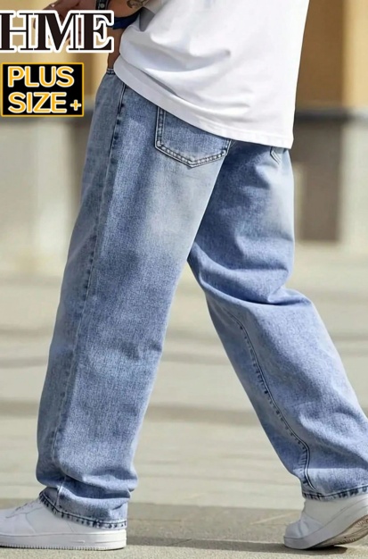 Light Blue Jeans Men Relaxed Fit Loose Denim Pants Casual Streetwear Plus Size Big Tall Men's Ready Stock photo 6