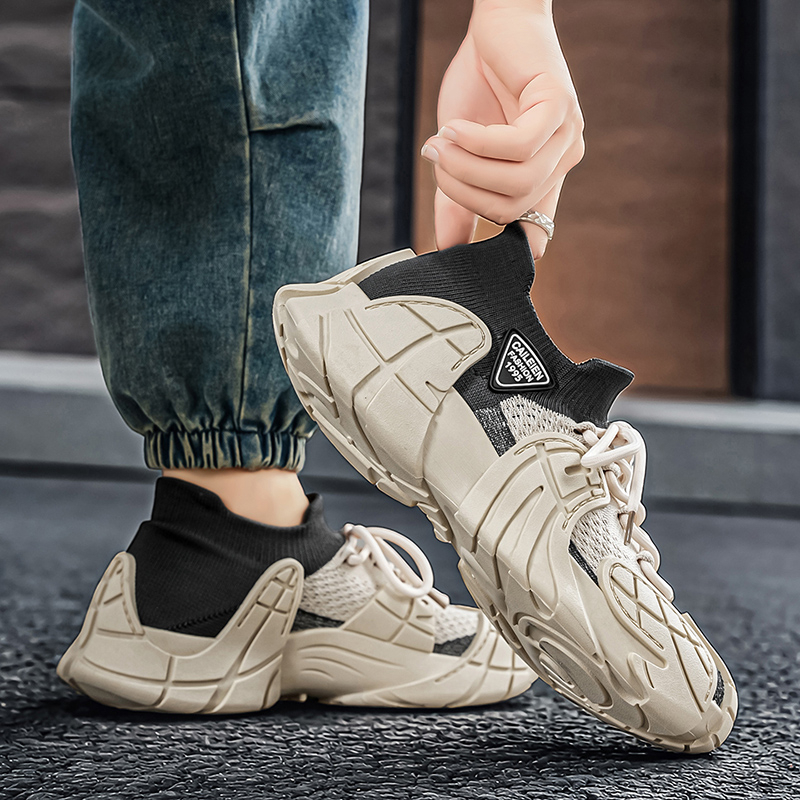 Men's Spring Summer Mesh Sneakers, Breathable Fly Knit Casual Slip-on Dad Shoes, Lightweight Fashion Popular Running Footwear photo 3