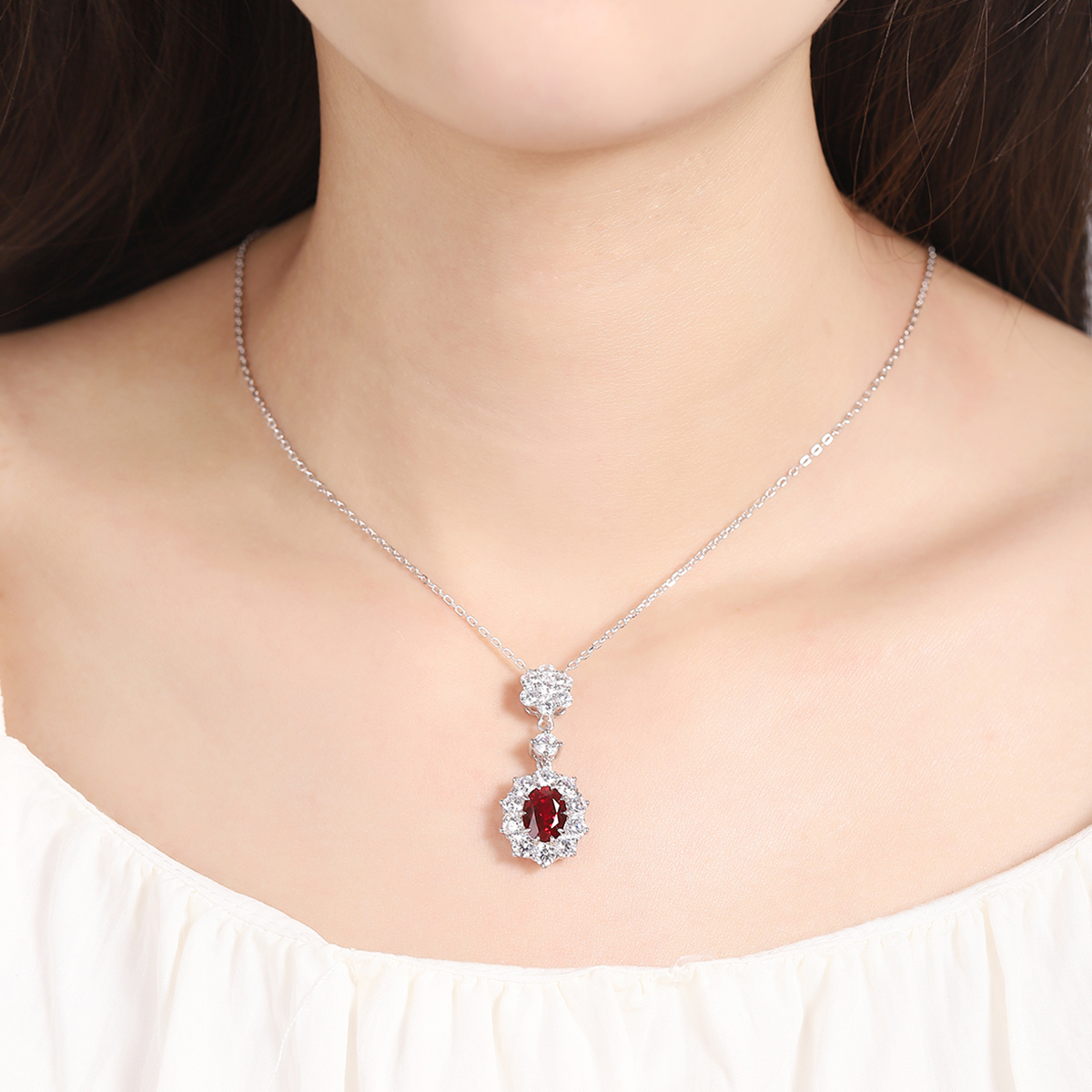 S925 Silver 6.3g Lab-Created Gemstone Necklace, 9x7mm Pendant, 5 Colors, 40&5cm photo 5