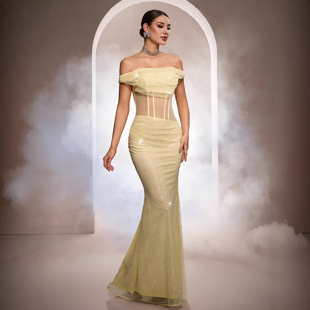 Sleeveless Off-the-shoulder Sequined Mermaid Evening Gown photo 3