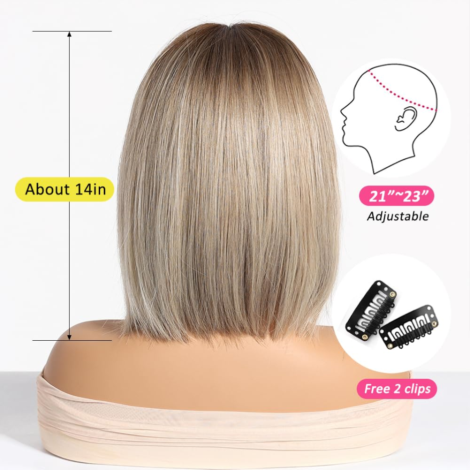 Blonde Wig With Bangs Short Bob Straight Wig For Women Synthetic Hair Wigs For Daily Party Cosplay Wear photo 5