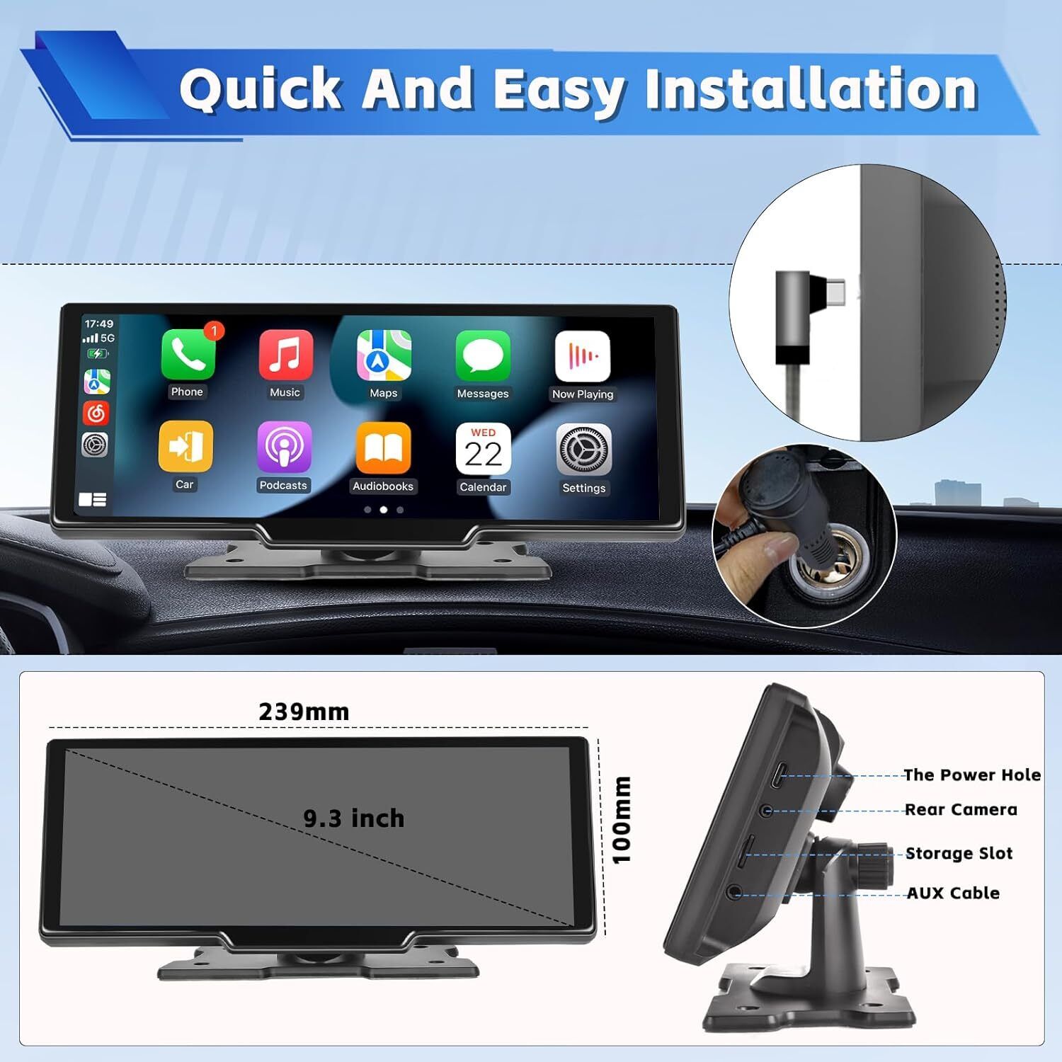 4K 10.2in Touch Dash Camera Cam Dual Car Recorder For CarPlay Android Auto OZ photo 2