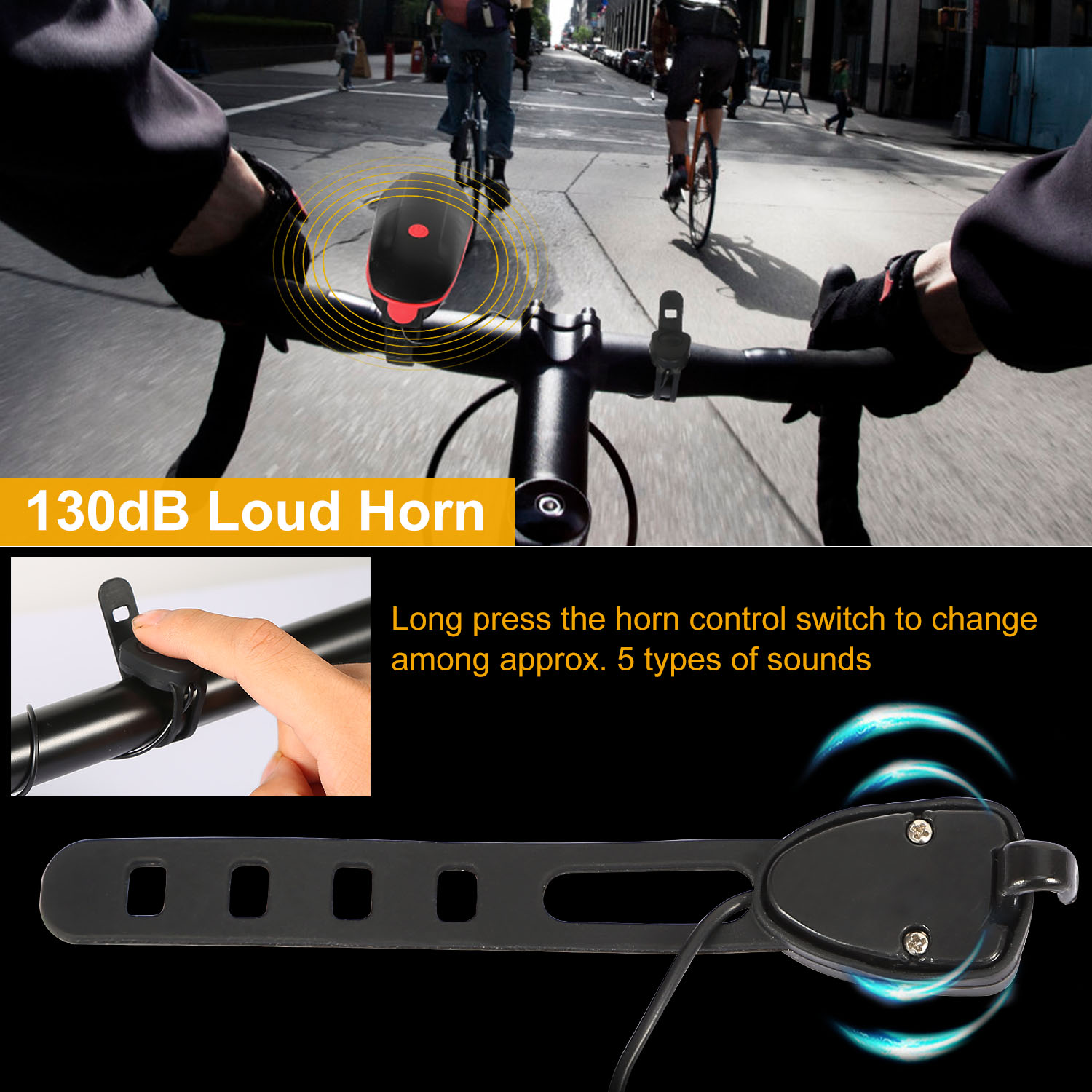 Bike Headlight USB Rechargeable LED Bicycle Front Light Rear Tail Light With 130dB Loud Horn photo 6
