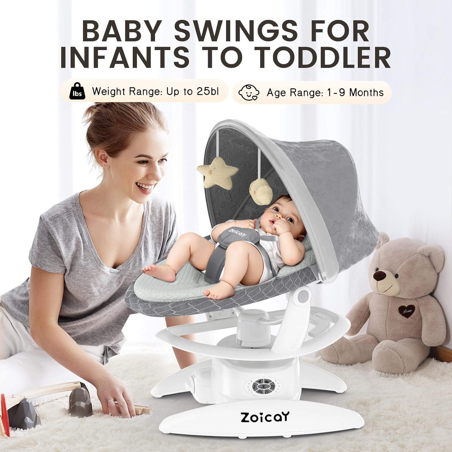 Baby Swing For Infants With Motion Detection, Electric Baby Swing With 3 Swing Modes, 12 Lullabies  5-Speeds photo 3