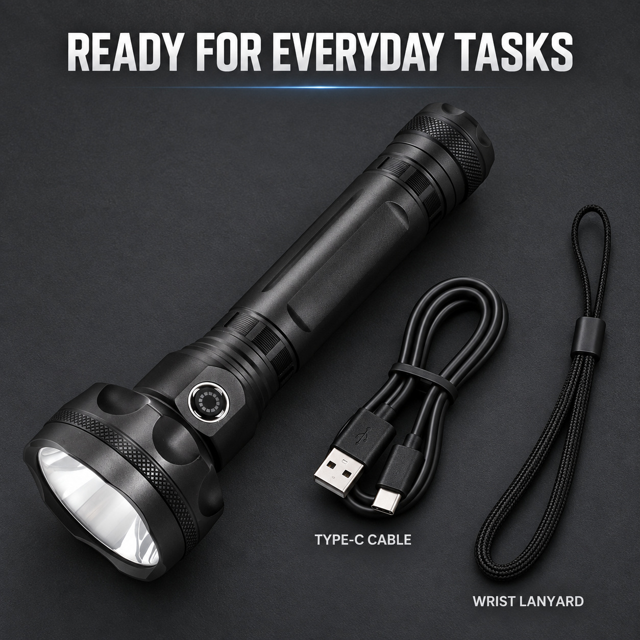 Rechargeable Type C LED Work Light 7000mAh W5212 2 3300LM SOS Mode Flashlight Wrist Strap photo 6