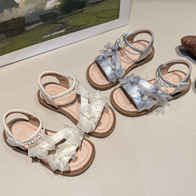 Fairy Style Girls' Baby Princess Sandals, Bow Shaped Children's Roman Shoes, Summer New Style Girls' Beach Shoes photo 1