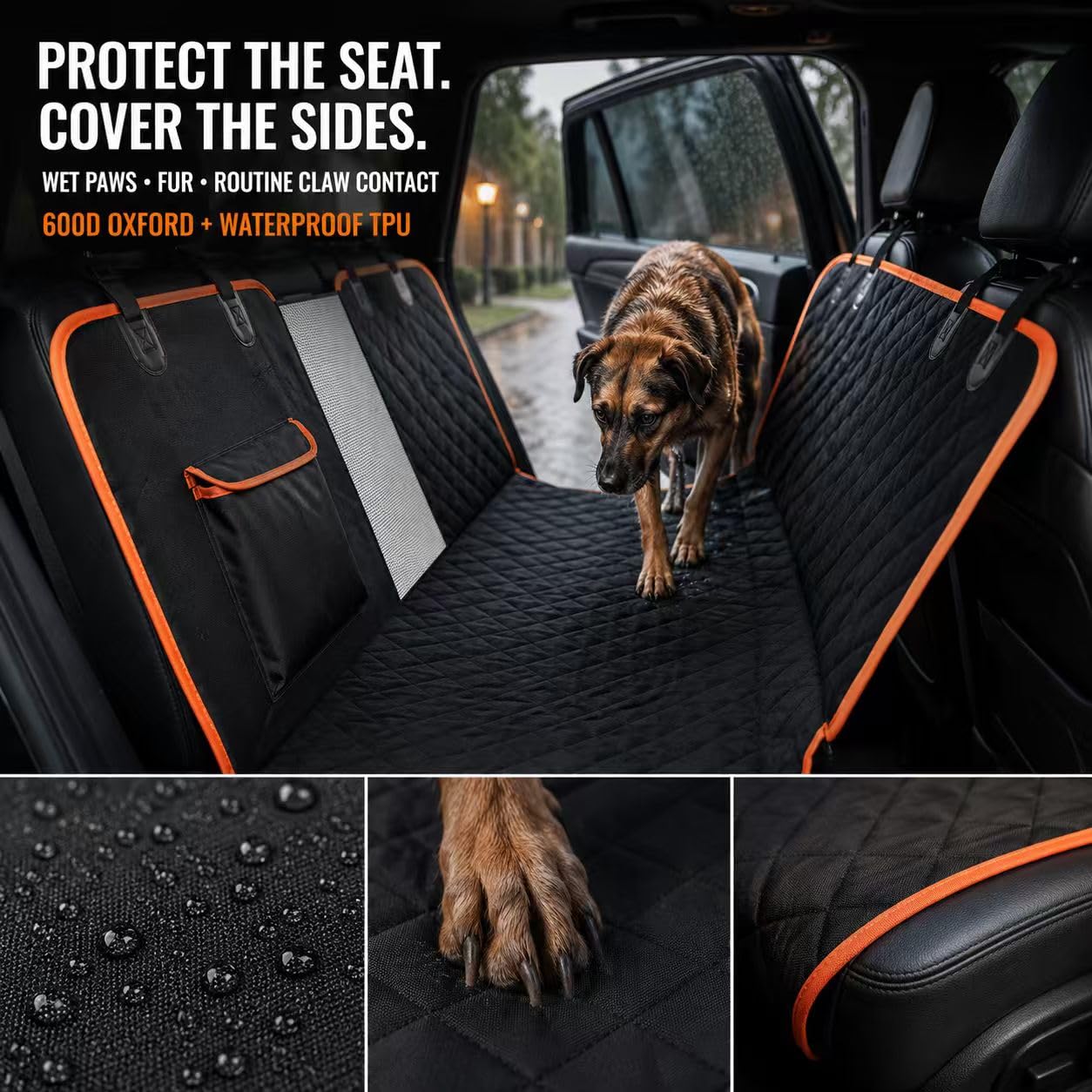 Dog Car Seat Cover For Back Seat,  Waterproof Hammock For Cars And SUVs Scratch-Resistant, Non-Slip Design With Mesh Window, Side Flaps And Storage Pocket, Black photo 3