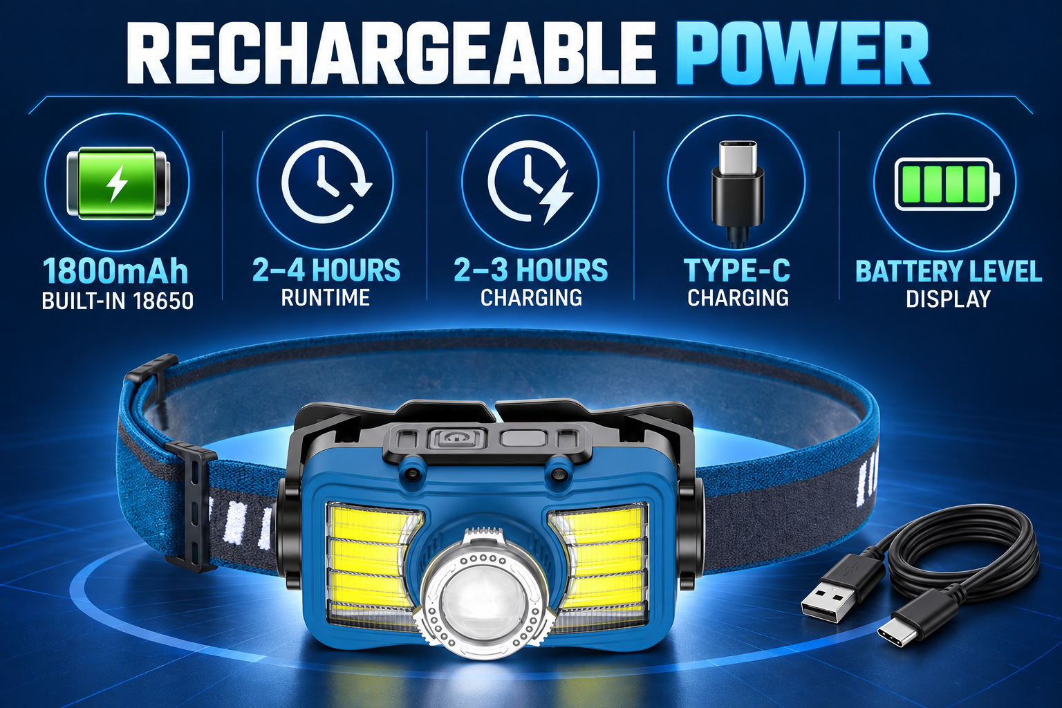 Rechargeable Motion Sensor Zoomable Battery Display 18650 W6100A 320LM LED Headlamp COB 1800mAh Head Torch photo 6