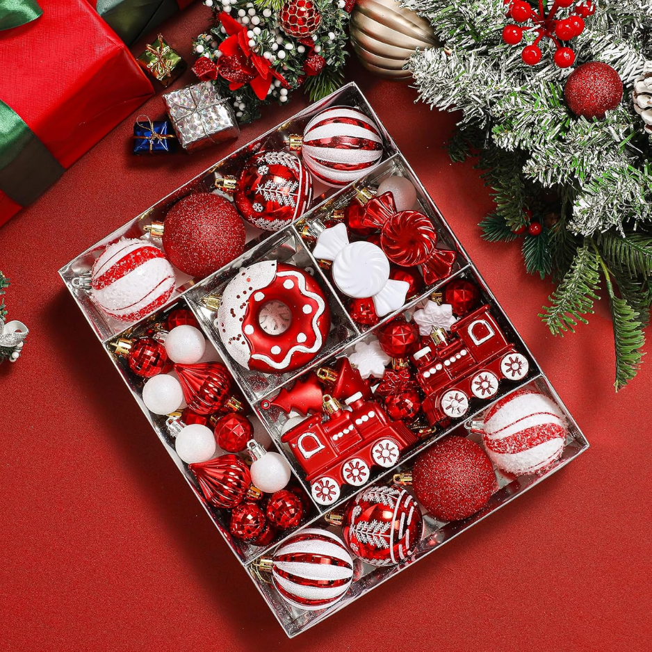 82pcs Christmas Balls Ornaments Set, Shatterproof Plastic Decor Delightful Classic Gift Set For Xmas Tree Holiday Wedding Party Decorations photo 4
