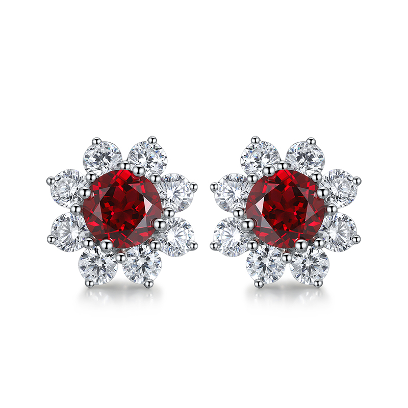 S925 Silver 4.1g Flower Lab-Created Gemstone Earrings, 6.5mm Ruby Sapphire Paraiba Spinel photo 6