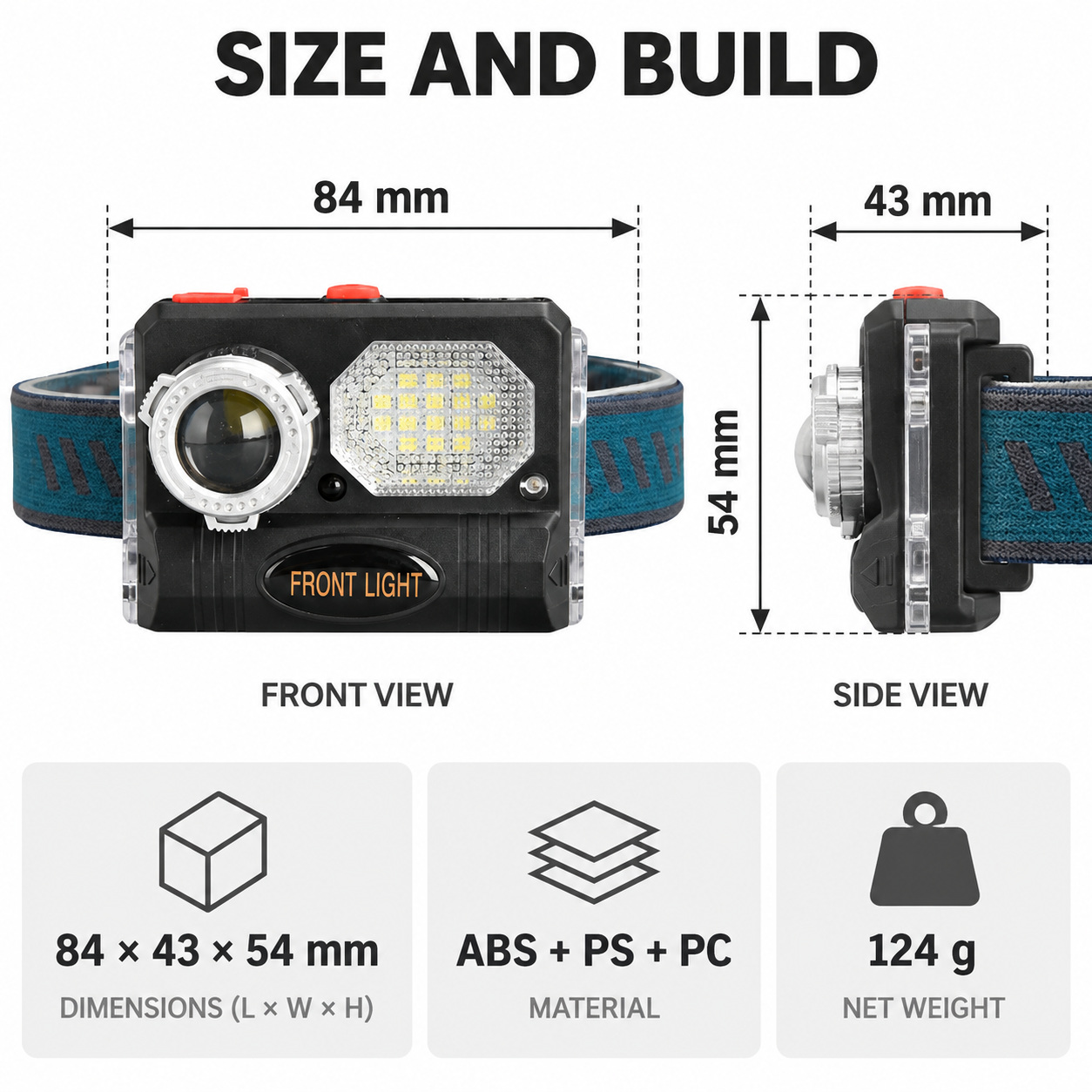 Rechargeable Motion Sensor Zoomable Battery Display LED Work Light 10W Type C W659 1500mAh Headlamp photo 8