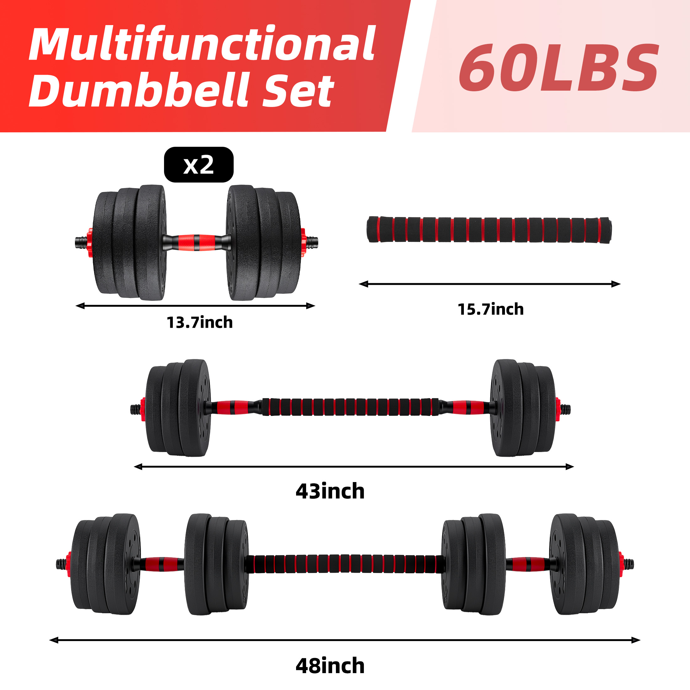 Adjustable Dumbbell Set, 20-40-60 Pounds, 5-in-1 Weight Combination photo 6