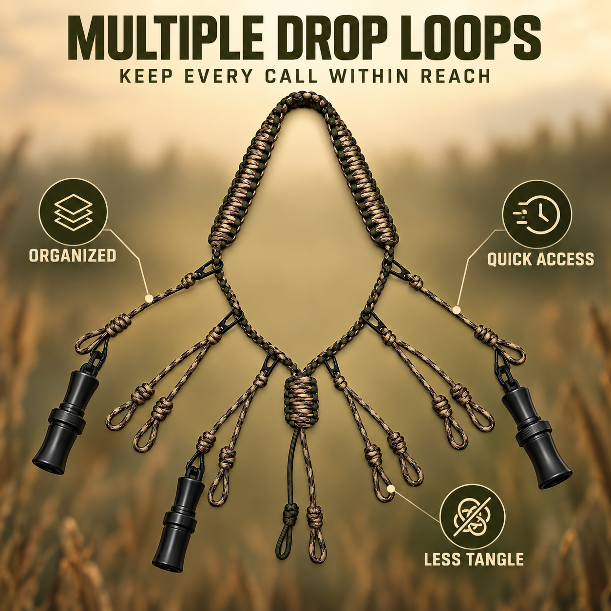 Seven Strand Nylon Durable Duck Call Lanyard Hand Braided Multi Loop Hunting Game Call Holder Duck Goose Waterfowl photo 3