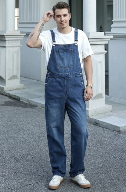 Mens Blue Jean Overalls Relaxed Fit Denim Bib Dungarees Casual Vintage Workwear US Warehouse Stock photo 6