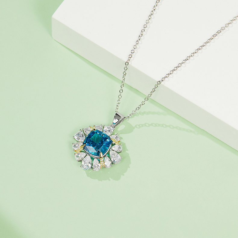 S925 Silver 4g Lab-Created Gemstone Necklace, 10x10mm Cushion Two-Tone Pendant, 40&5cm photo 2