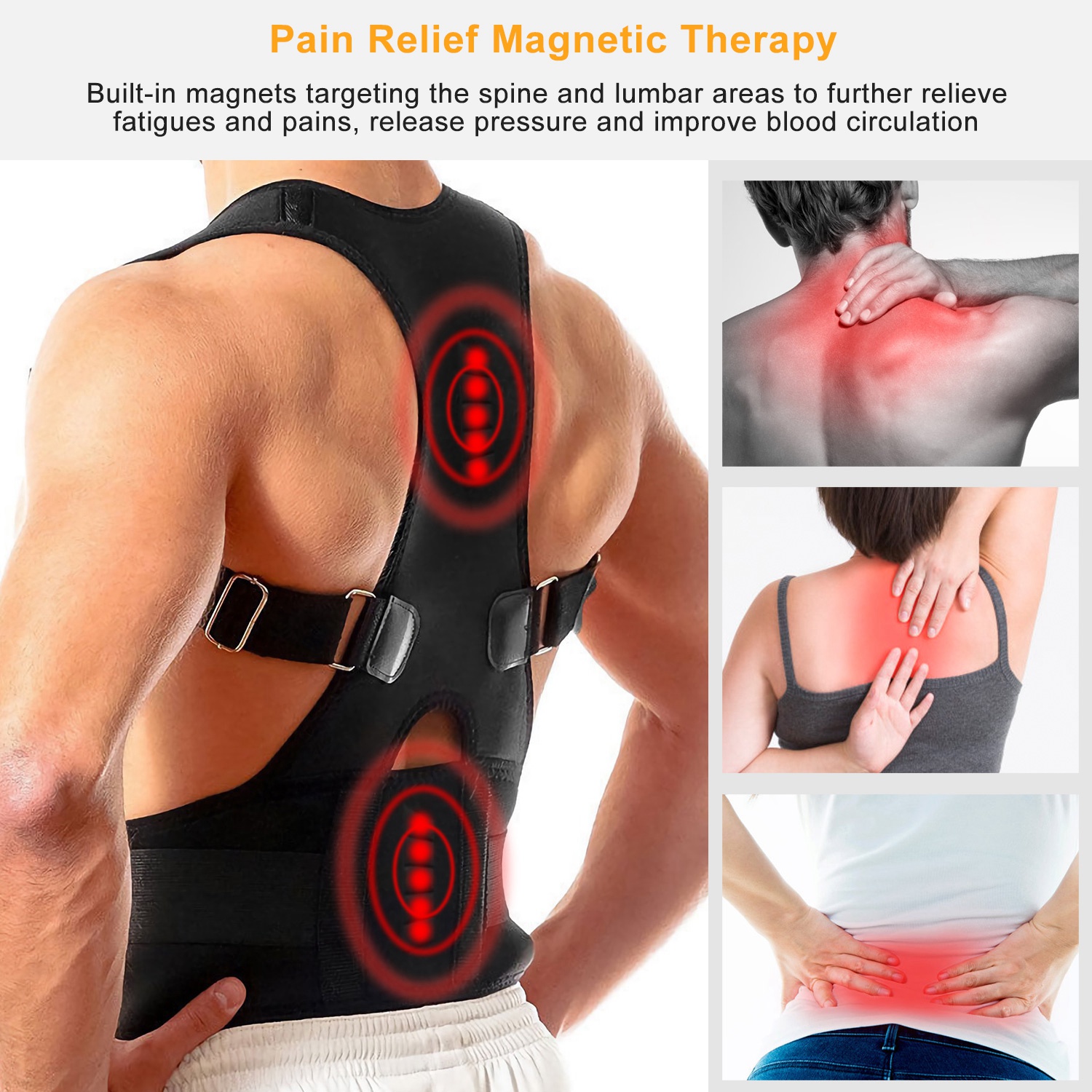 Unisex Posture Corrector Support Magnetic Lumbar Back Posture Support Belt Adjustable Upper Back Braces Clavicle Shoulder Brace Belt Pain Relief Therapy photo 8