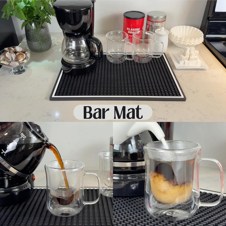 Coffee Bar Mat For Countertop White Frame  Silicone Espresso Machine Mat, Non-Slip Corner Coffee Bar And Brew Maker Pad, Modern Kitchen Barista Accessories, Dirty Soda Bar Supplies photo 2