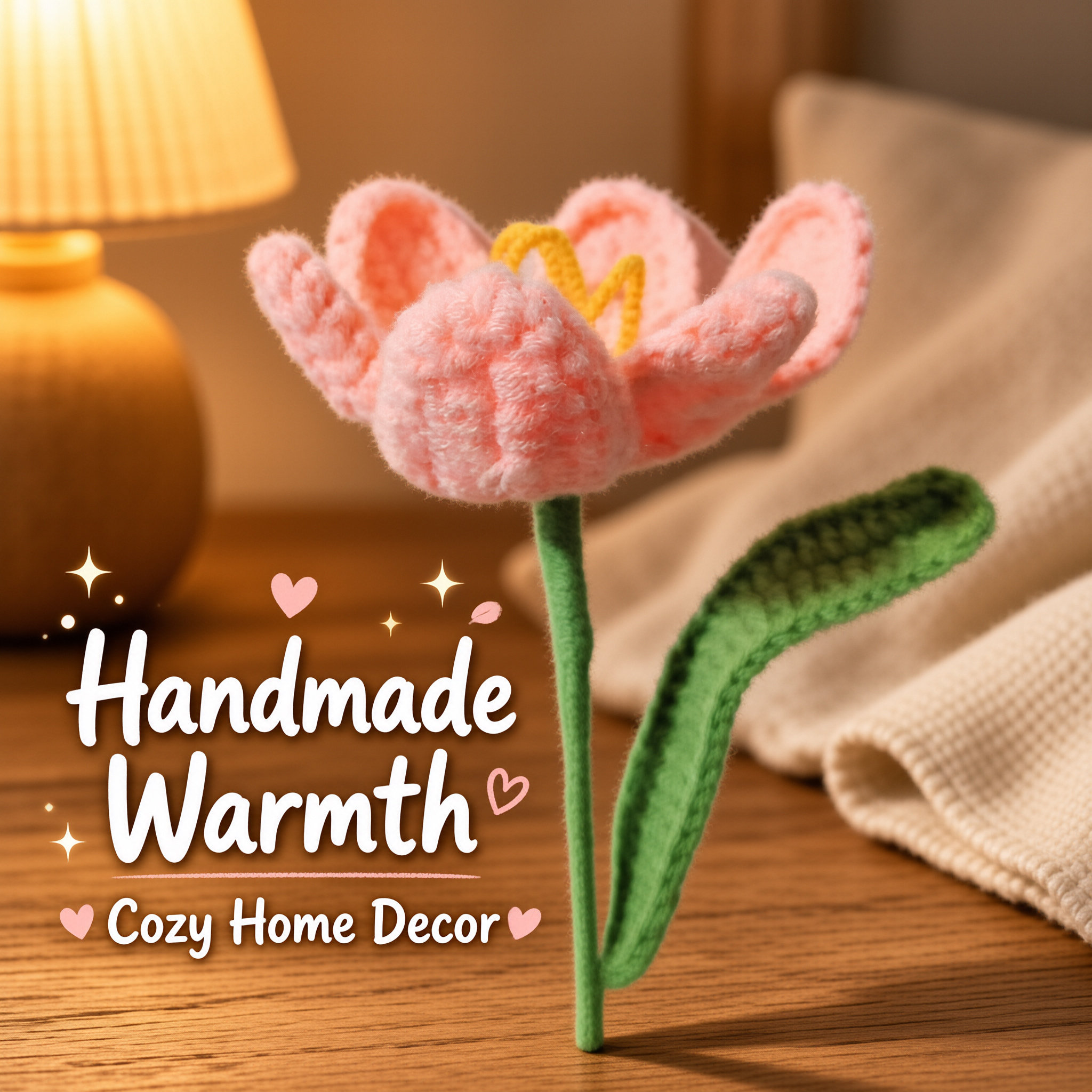 Fully Handmade Crochet Open Tulip Yarn Flower Artificial Knitted Flower Valentine's Day Gift photo 7
