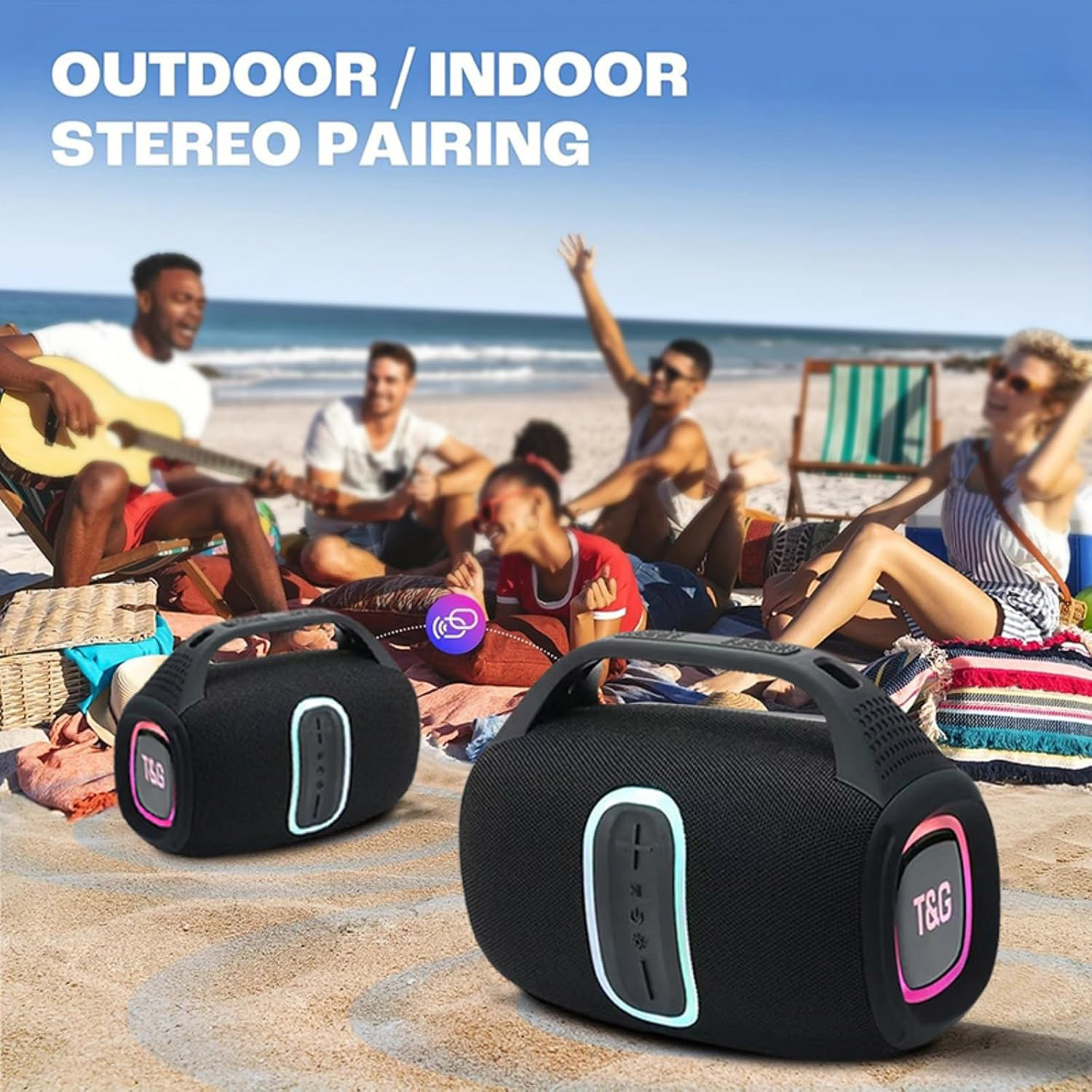 Portable Speakers With Dynamic Colourful LED Lights Bluetooth Speaker For Home Outdoor Travel TWS Pairing USB TF Playback FM Radio Hands Free Call Ideal For Parties Garden Beach photo 4